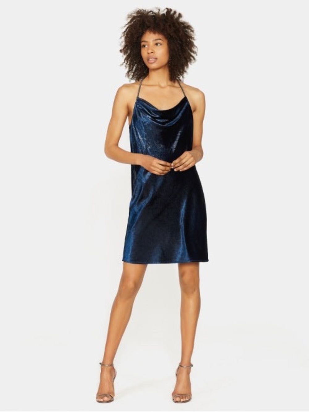 Halston Heritage Navy Velvet Cowl Slip Dress